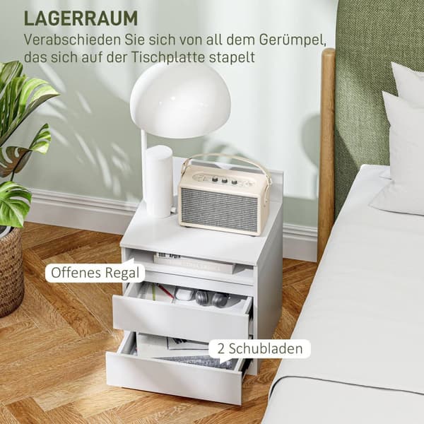 Rootz Bedside Table Sæt på 2 - Natbord - Sideborde - Moderne minimalistisk design - Hvid - 39,6L x 32,3W x 50,4h cm
