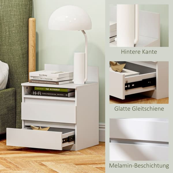 Rootz Bedside Table Sæt på 2 - Natbord - Sideborde - Moderne minimalistisk design - Hvid - 39,6L x 32,3W x 50,4h cm