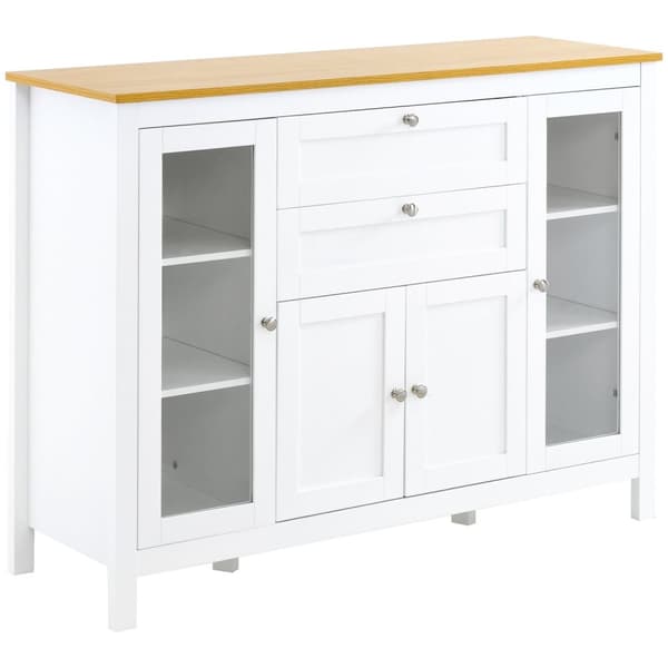 Rootz Buffet -ruokasali - Sideboard - säilytyskaappi - Säädettävät hyllyt - 120 cm x 40 cm x 90cm - luonnollinen puu ja valkoinen viimeistely