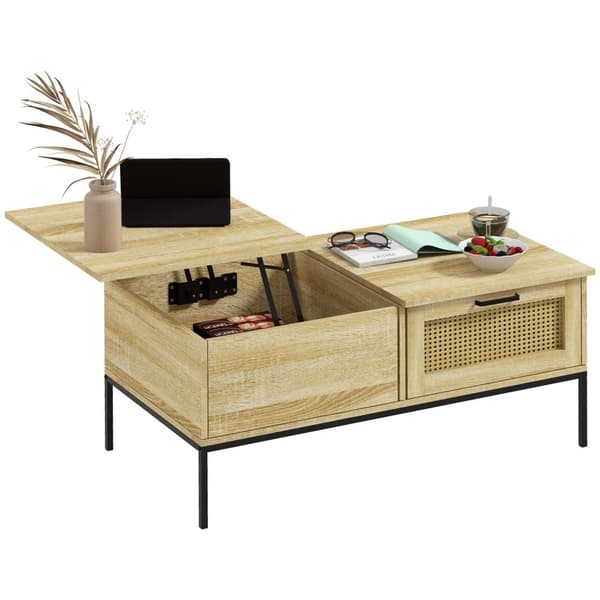 Rootz soffbord med fällbar bricka - vardagsrumsbord - naturlig träfinish - rymdsparare - 106 x 56,3 x 48 cm