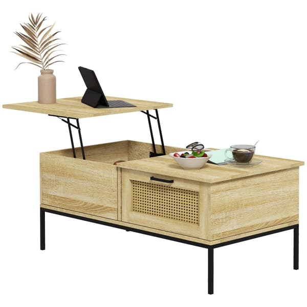 Rootz soffbord med fällbar bricka - vardagsrumsbord - naturlig träfinish - rymdsparare - 106 x 56,3 x 48 cm