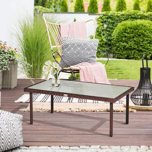 Rootz Garden Sofabord - Patio Bord - Udendørs bord - Hærmet glas top - 90L x 50W x 35H cm