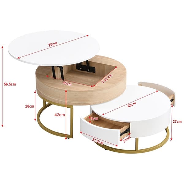 Rootz Gold -Plated Nesting Table Set - Höjdjusterbar soffbord - Mångsidig sidobord - Stylsk förvaring - 70x70x42/56,5cm + 60x60x24cm