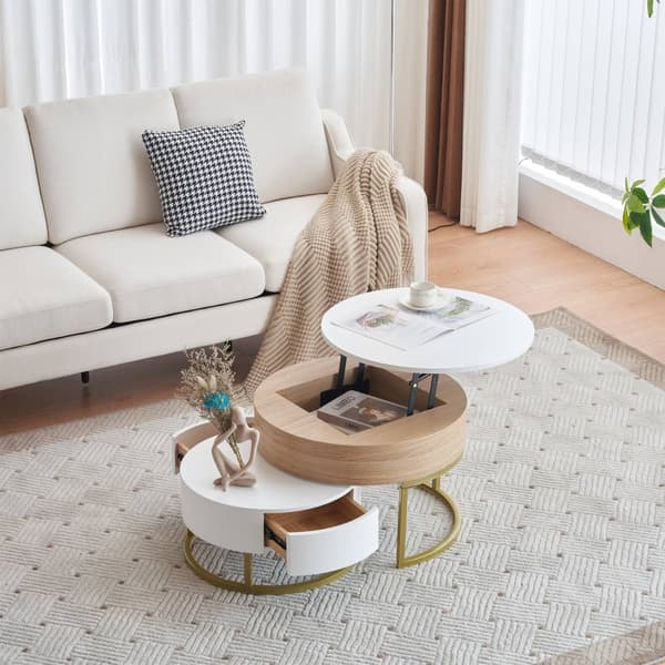 Rootz Gold -Plated Nesting Table Set - Höjdjusterbar soffbord - Mångsidig sidobord - Stylsk förvaring - 70x70x42/56,5cm + 60x60x24cm