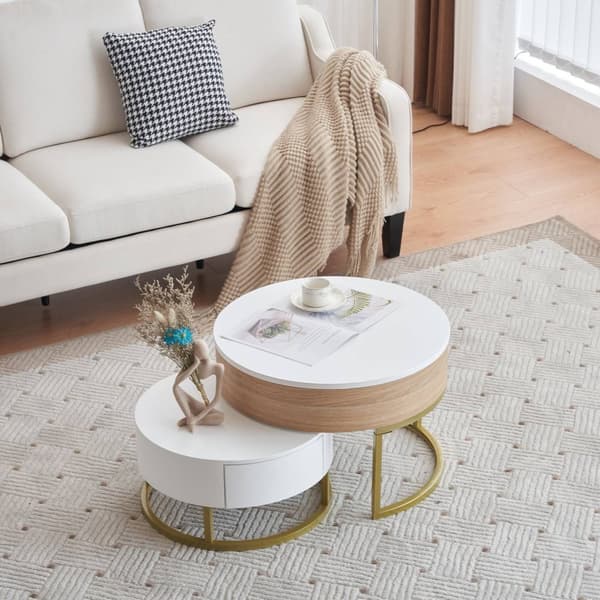 Rootz Gold -Plated Nesting Table Set - Höjdjusterbar soffbord - Mångsidig sidobord - Stylsk förvaring - 70x70x42/56,5cm + 60x60x24cm