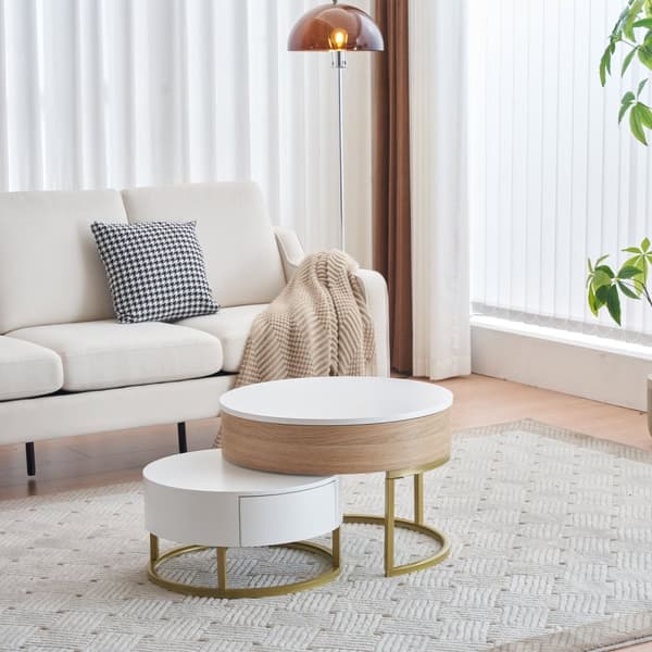 Rootz Gold -Plated Nesting Table Set - Höjdjusterbar soffbord - Mångsidig sidobord - Stylsk förvaring - 70x70x42/56,5cm + 60x60x24cm