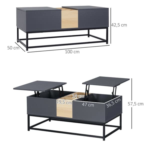 Rootz Højdejusterbar sofabord - Moderne bord - Stue Bord - Skjult opbevaring - 100L x 50W x 42,5h cm