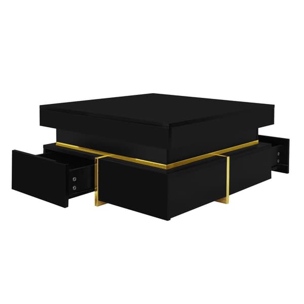 Rootz High Gloss soffbord - vardagsrumsbord - guldpläterade accenter - gott om förvaring - 70 cm x 70 cm x 35,5 cm