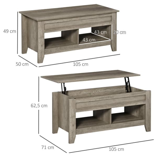Rootz höjdjusterbar soffbord - Lyft toppbord - brun lagringsbord - höjer komfort - 105 cm x 50 cm x 49-61,5 cm