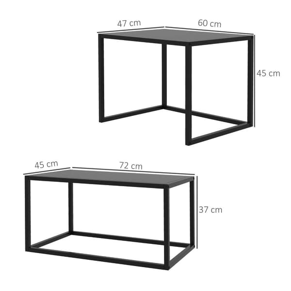 Rootz Industrial Sohvapöytäsarja - Sisäkkäiset pöydät - tilaa säästävä muotoilu - Matt Black Steel - 72 cm x 45cm x 37cm, 60 cm x 47cm x 45cm