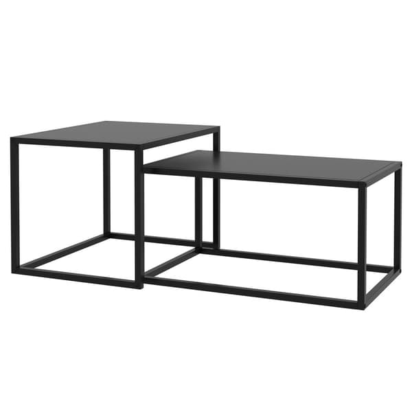 Rootz Industrial Sohvapöytäsarja - Sisäkkäiset pöydät - tilaa säästävä muotoilu - Matt Black Steel - 72 cm x 45cm x 37cm, 60 cm x 47cm x 45cm