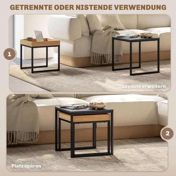 Rootz Moderne sofabordsæt - sofaborde - sideborde - holdbart MDF -stål - 45x45x45cm & 40x40x40cm
