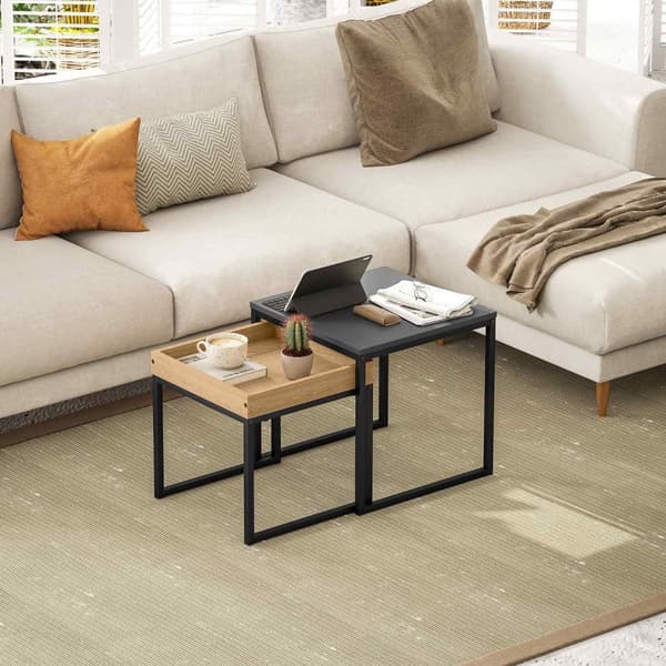 Rootz Moderne sofabordsæt - sofaborde - sideborde - holdbart MDF -stål - 45x45x45cm & 40x40x40cm