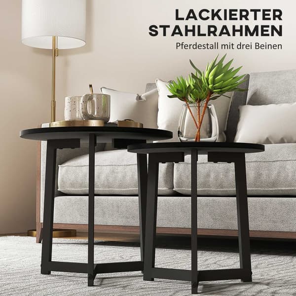 Rootz Modern soffbordsuppsättning av 2 - soffa bord - häckta bord - rymdbesparande design - Ø48 x 45H cm, Ø40 x 40H cm - Scratch Resistant