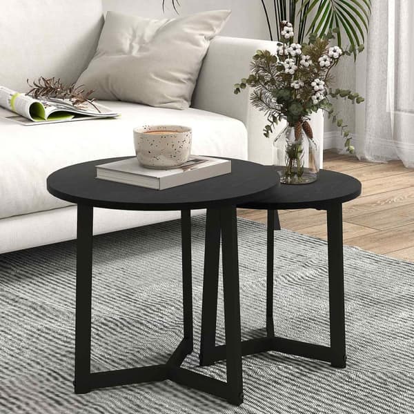 Rootz Modern soffbordsuppsättning av 2 - soffa bord - häckta bord - rymdbesparande design - Ø48 x 45H cm, Ø40 x 40H cm - Scratch Resistant
