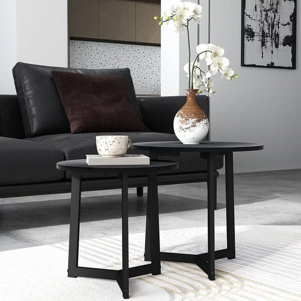 Rootz Modern soffbordsuppsättning av 2 - soffa bord - häckta bord - rymdbesparande design - Ø48 x 45H cm, Ø40 x 40H cm - Scratch Resistant