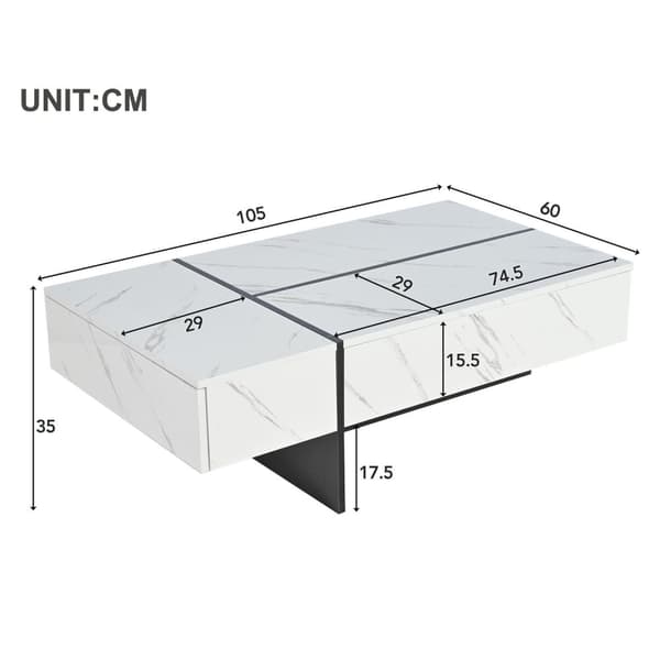 Rootz Modern soffbord - LED -tabell - Marmormönsterbord - LED -belysning - 105 cm x 60 cm x 35 cm
