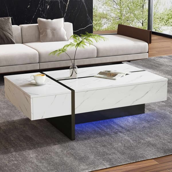 Rootz Modern soffbord - LED -tabell - Marmormönsterbord - LED -belysning - 105 cm x 60 cm x 35 cm