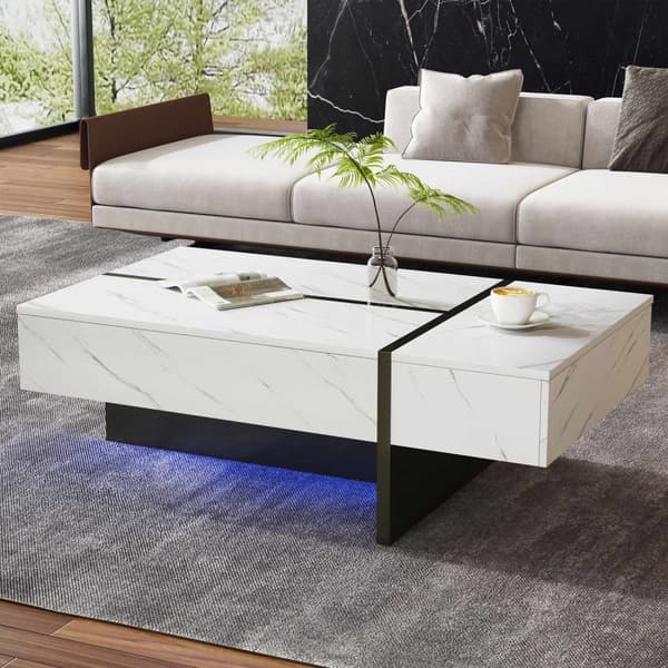 Rootz Modern soffbord - LED -tabell - Marmormönsterbord - LED -belysning - 105 cm x 60 cm x 35 cm