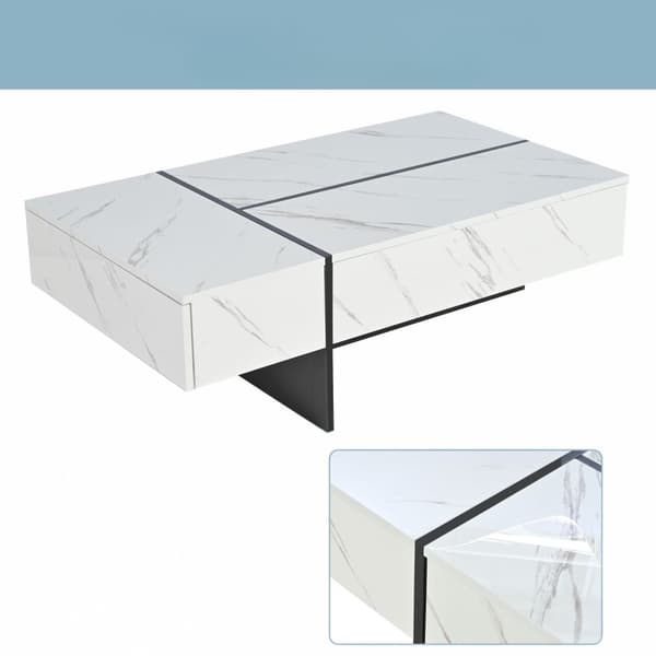 Rootz Modern soffbord - LED -tabell - Marmormönsterbord - LED -belysning - 105 cm x 60 cm x 35 cm