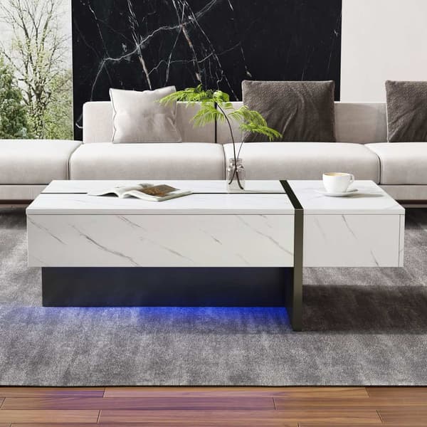 Rootz Modern soffbord - LED -tabell - Marmormönsterbord - LED -belysning - 105 cm x 60 cm x 35 cm