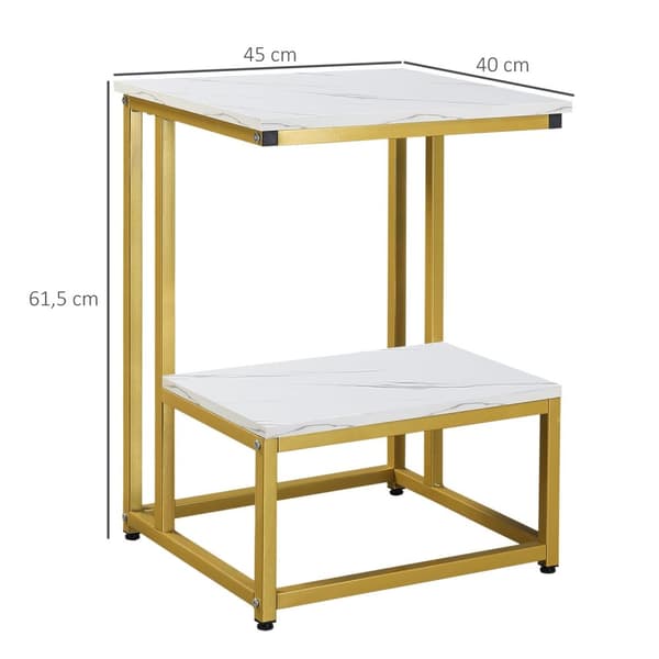 Rootz Neoretro Side Bord - Sofabord - Bedstabel - Elegant design - 45 cm x 40 cm x 61,5 cm - Guld og hvid