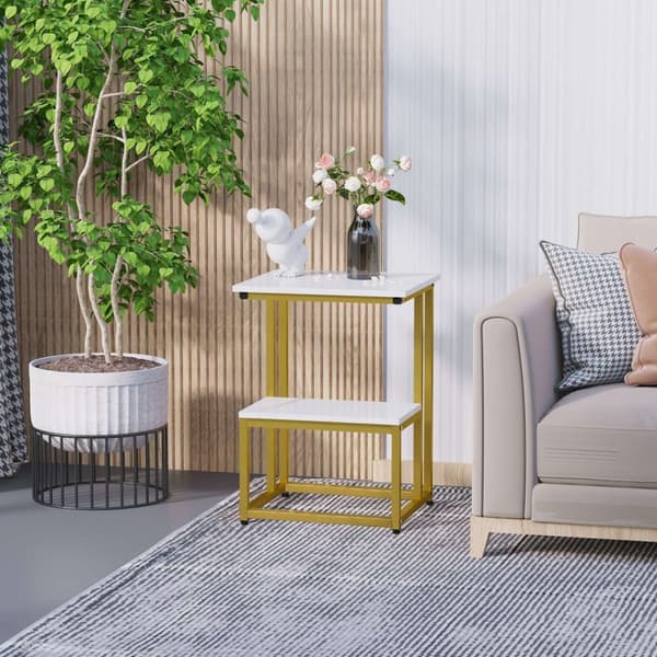 Rootz Neoretro Side Bord - Sofabord - Bedstabel - Elegant design - 45 cm x 40 cm x 61,5 cm - Guld og hvid