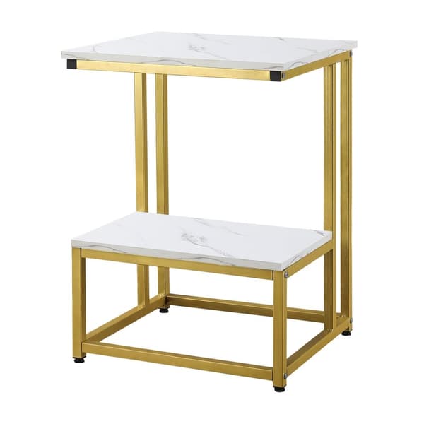 Rootz Neoretro Side Bord - Sofabord - Bedstabel - Elegant design - 45 cm x 40 cm x 61,5 cm - Guld og hvid