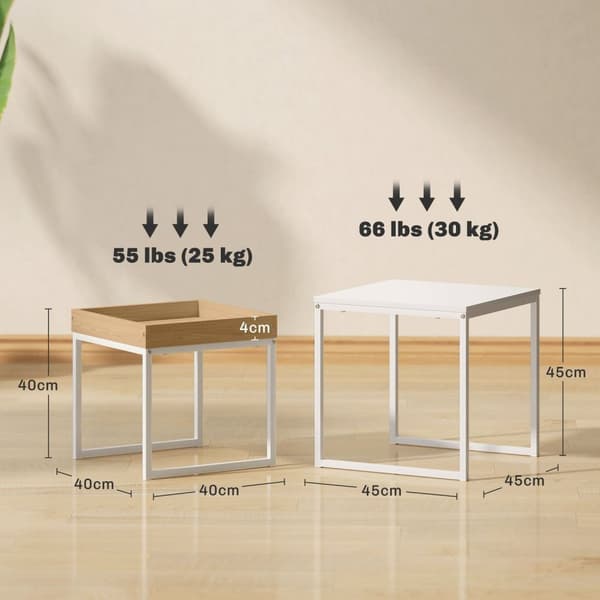 Rootz Moderne sofabordssæt på 2 - Sofabordsæt - Stue Tables - Holdbar MDF & Metal - 45x45x45cm (stor), 40x40x40cm (lille)