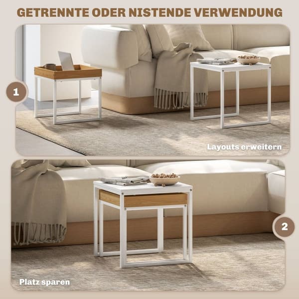 Rootz Moderne sofabordssæt på 2 - Sofabordsæt - Stue Tables - Holdbar MDF & Metal - 45x45x45cm (stor), 40x40x40cm (lille)