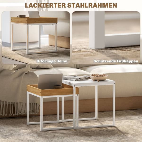 Rootz Moderne sofabordssæt på 2 - Sofabordsæt - Stue Tables - Holdbar MDF & Metal - 45x45x45cm (stor), 40x40x40cm (lille)