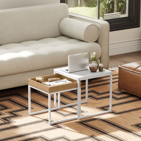 Rootz Moderne sofabordssæt på 2 - Sofabordsæt - Stue Tables - Holdbar MDF & Metal - 45x45x45cm (stor), 40x40x40cm (lille)