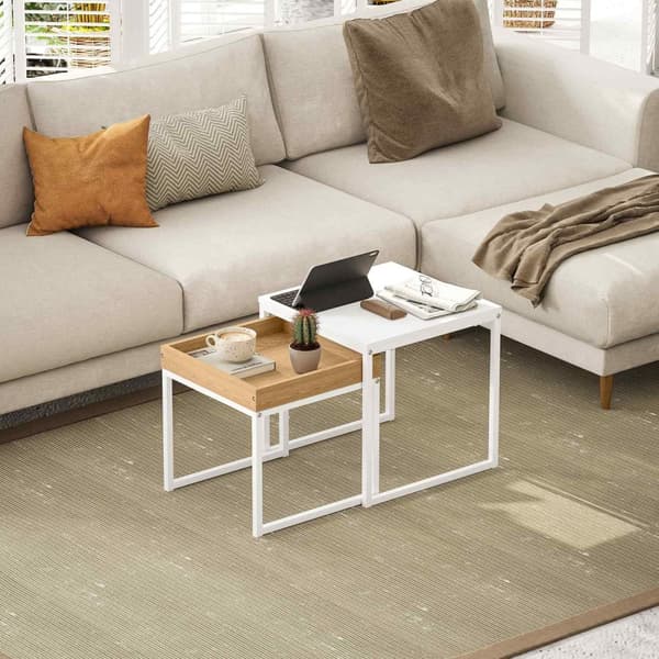 Rootz Moderne sofabordssæt på 2 - Sofabordsæt - Stue Tables - Holdbar MDF & Metal - 45x45x45cm (stor), 40x40x40cm (lille)