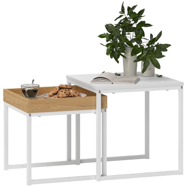 Rootz Moderne sofabordssæt på 2 - Sofabordsæt - Stue Tables - Holdbar MDF & Metal - 45x45x45cm (stor), 40x40x40cm (lille)