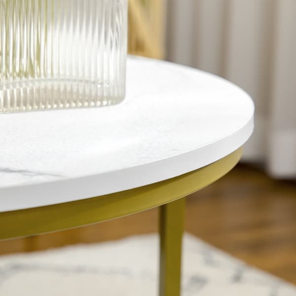 Rootz Marble Look Side Table Set - Safettabeller - häckta bord - Rymdbesparande, lätt att rengöra - Ø74 & Ø59 cm - White & Gold Finish