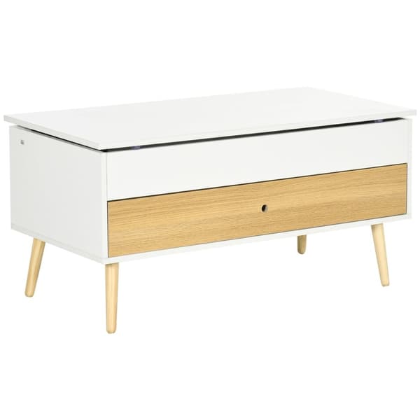 Rootz Suorakulmainen sohvapöytä - taitettava tarjotin pöytä - puinen säilytyspöytä - parantaa sisätiloja - 100L x 50W x 49H cm Light Wood & White