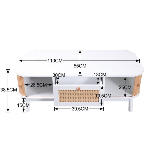 Rootz Rattan -sohvapöytä - Maatyyli - Tyylikäs polyrattan - tilava säilytystila - 110L x 55W x 38,5H cm
