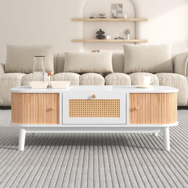 Rootz Rattan -sohvapöytä - Maatyyli - Tyylikäs polyrattan - tilava säilytystila - 110L x 55W x 38,5H cm