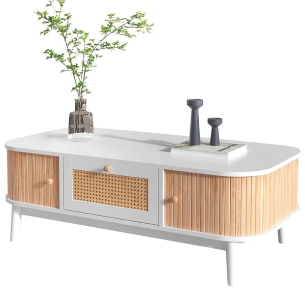 Rootz Rattan -sohvapöytä - Maatyyli - Tyylikäs polyrattan - tilava säilytystila - 110L x 55W x 38,5H cm