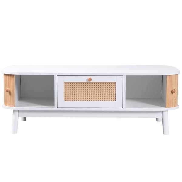 Rootz Rattan -sohvapöytä - Maatyyli - Tyylikäs polyrattan - tilava säilytystila - 110L x 55W x 38,5H cm