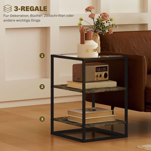 Rootz Set of 2 Glass Top Side Tables - Safettabeller - Slutbord - Modern Elegance - 37L x 40W x 55,5H cm