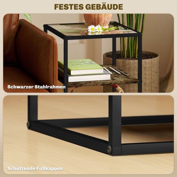 Rootz Set of 2 Glass Top Side Tables - Safettabeller - Slutbord - Modern Elegance - 37L x 40W x 55,5H cm