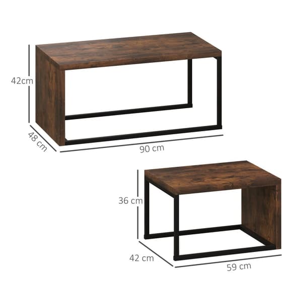 Rootz -sarja 2 sohvapöytä - sohvapöytä - sivupöytä - moderni tyyli - MDF & Metal - 90 x 48 x 42 cm / 59 x 42 x 36 cm - musta + ruskea