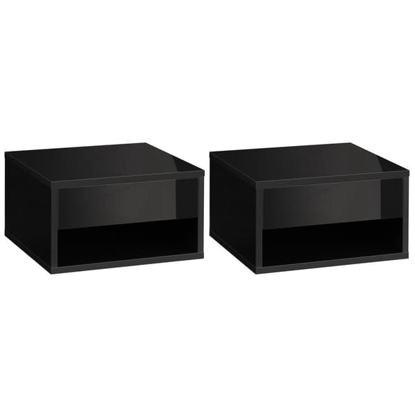 Rootz Set med 2 väggmonterade sängbord - Nattningsbord - Flytande hylla - Space -Saving Design - 37L x 32W x 21h cm svart