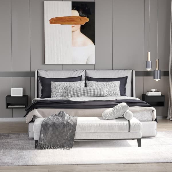 Rootz Set med 2 väggmonterade sängbord - Nattningsbord - Flytande hylla - Space -Saving Design - 37L x 32W x 21h cm svart