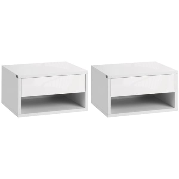 Rootz Sæt med 2 vægsengborde - natborde - Flydende borde - Rumbesparende design - 37W x 32d x 21H cm hvid