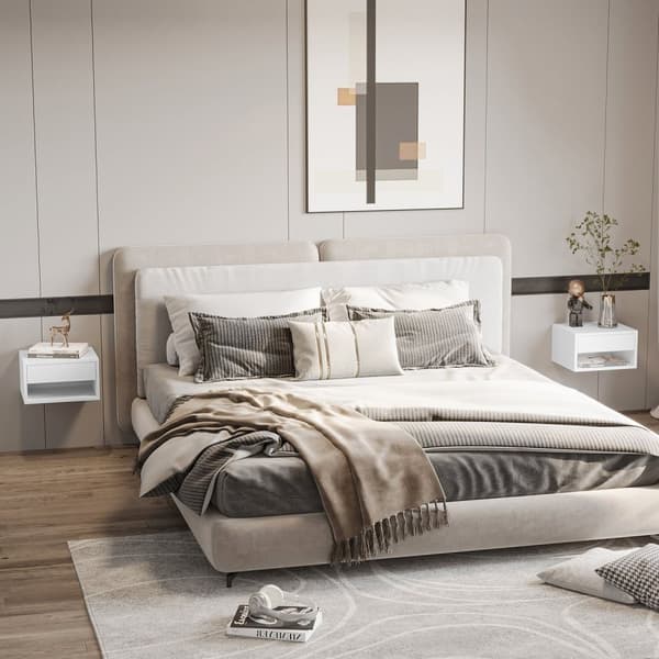 Rootz Sæt med 2 vægsengborde - natborde - Flydende borde - Rumbesparende design - 37W x 32d x 21H cm hvid