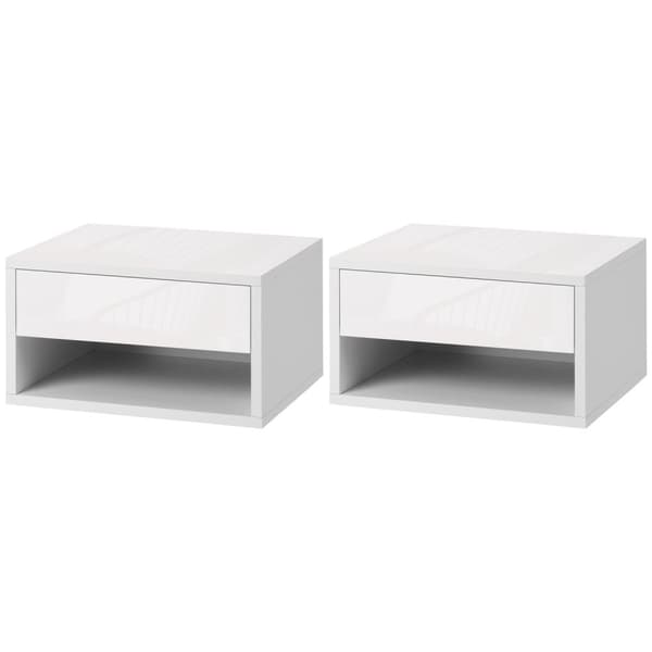 Rootz Sæt med 2 vægsengborde - natborde - Flydende borde - Rumbesparende design - 37W x 32d x 21H cm hvid