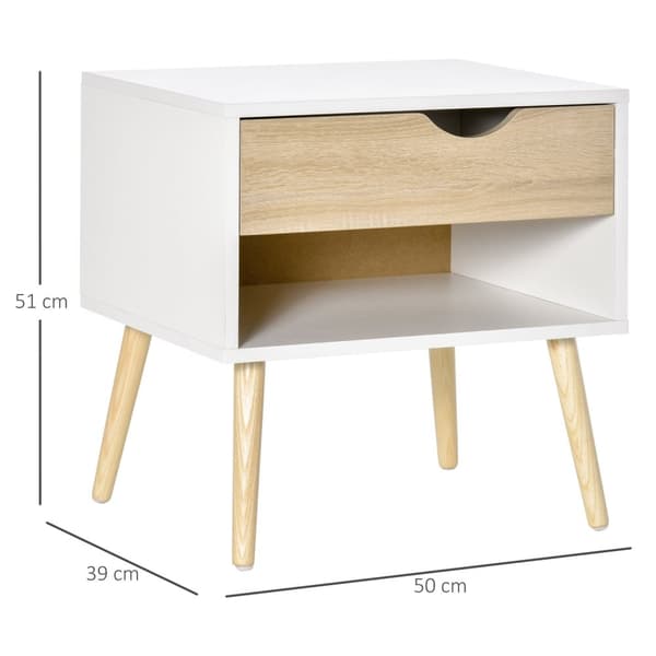 Rootzin sivupöytä - sängynpöytä - käytävä rinnassa - MDF -lastulevy valkoinen + tammi - kestävä ja tyylikäs - 50 x 39 x 51 cm