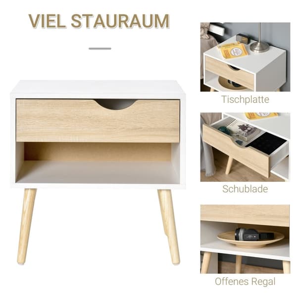 Rootzin sivupöytä - sängynpöytä - käytävä rinnassa - MDF -lastulevy valkoinen + tammi - kestävä ja tyylikäs - 50 x 39 x 51 cm